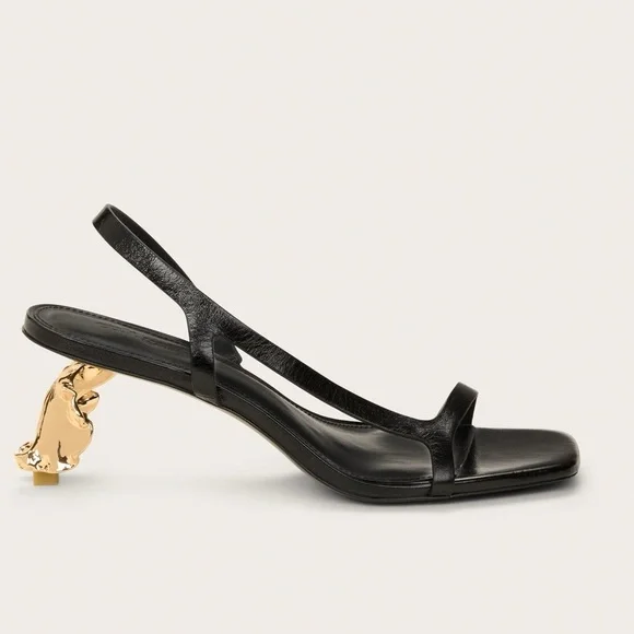 NIB CULT GAIA Leilani sandals in black leather golden leaf heel size 39 sold out - Picture 2 of 3